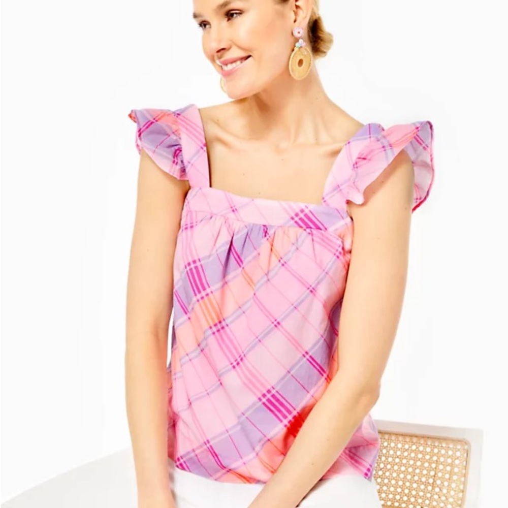 Lilly Pulitzer Reyna Top in Pink Isle Madras Plaid